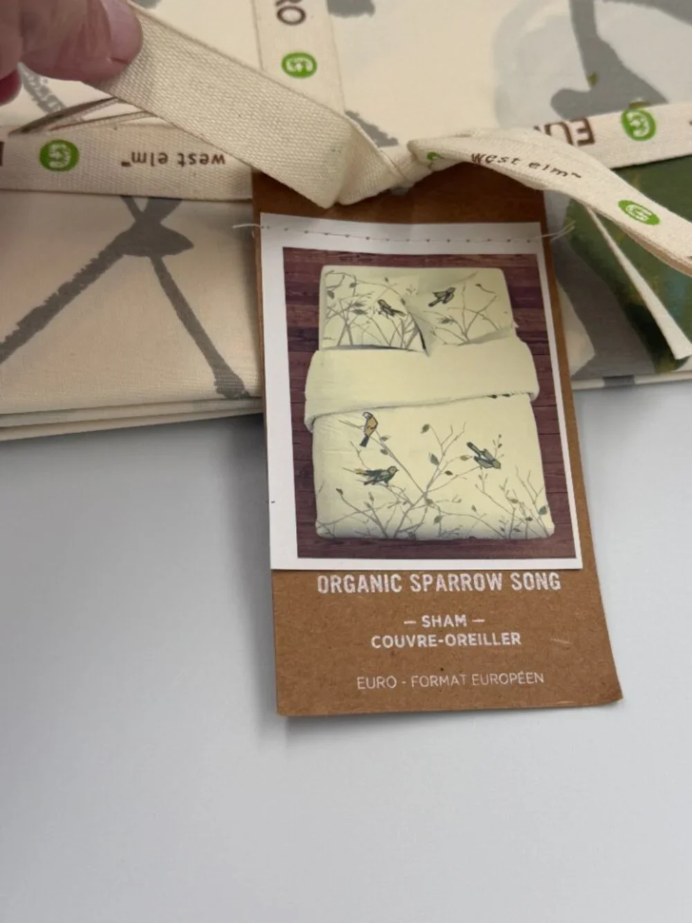 Organic Sparrow Song Pillow Sham WEST ELM GREEN Euro Cotton NIP